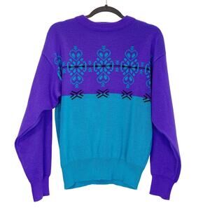 Savoie Wool Blend Pullover Sweater Crew Neck Long Sleeve Purple Blue Womens M